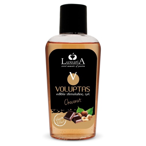 Čokoládovo orieškový masážny, orálny, hrejivý lubrikačný gél v objeme 100 ml Luxuria Voluptas Choconut.