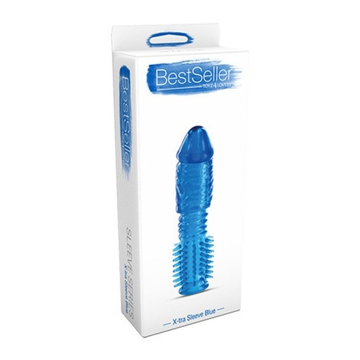 V balení flexibilná násada na penis modrej farby X-tra sleeve.