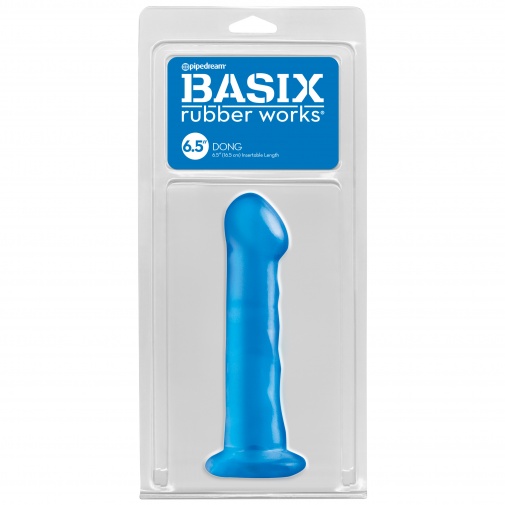Malé a tenké modré dildo s väčším žaluďom a prísavkou - Basix Dong 6.5