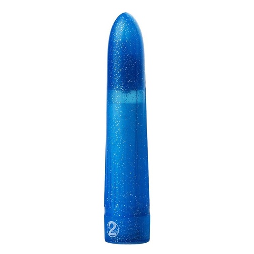 Klasický pevný vibrátor v modrej farbe s trblietkami po celom povrchu s multirýchlostnými vibráciami