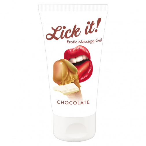 Masážny lubrikačný gél s príchuťou bielej čokolády vhodný aj na orálne použitie Lick it White Chocolate.
