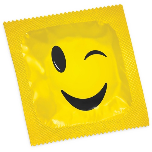 Žmurkajúci smajlík na obale kondómu Pasante Smile.