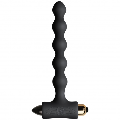 Dlhý silikónový análny kolík s gulôčkovým povrchom čiernej farby s odnímateľným vibračným vajíčkom - Pearls Petite Sensations.
