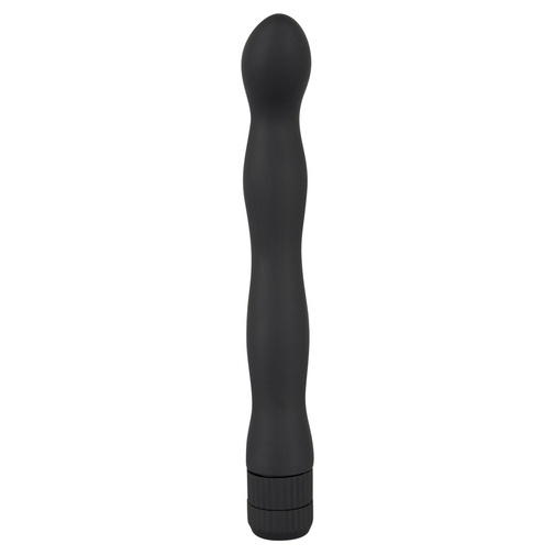 Čierny tenký vibrátor s vlnivým povrchom na stimuláciu bodu G, mužskej prostaty a análu.