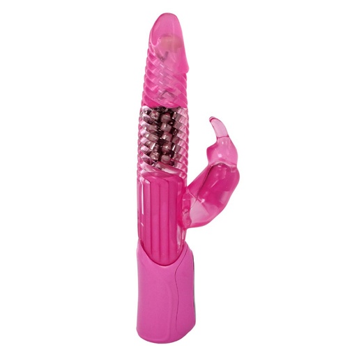 Ružový rotačný vibrátor s perličkami so stimulátorom klitorisu v tvare zajačika s množstvo druhov vibrácii - Premium Dream 7 Rabbit.