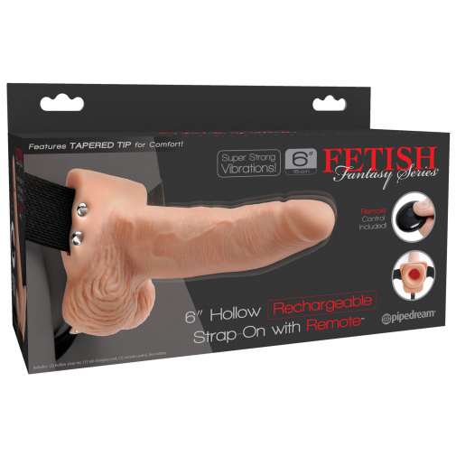 Balenie realistického nasadzovacieho penisu s dutinou a semenníkmi s bezdrôtovým ovládačom.