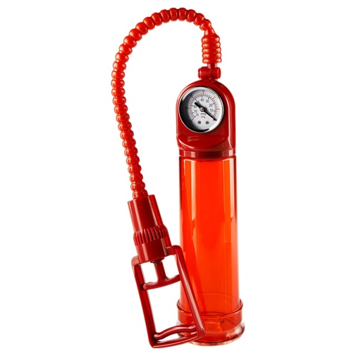 Vákuová pumpa Pump Maste v červenej farbe s meraním tlaku.