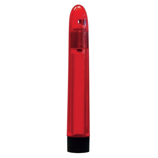 Červený pevný vibrátor s hladkým povrchom a multirýchlostnými vibráciami.