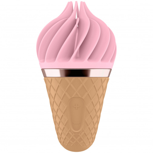 Malý nabíjateľný rotačný wand v tvare zmrzliny s kornútkom - Satisfyer Lay-On Sweet Sensation.