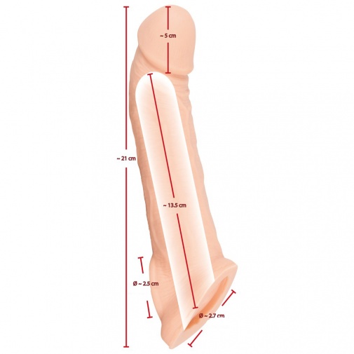 Detail na vnútorný rozmer násady s predĺžením Nature Skin Penis Sleeve.