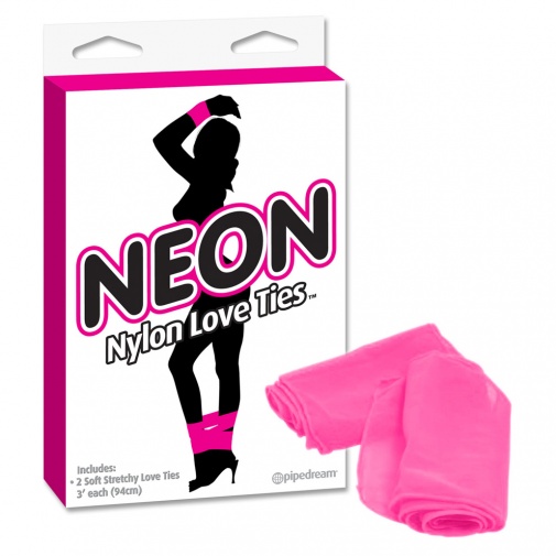 Dve zväzovacie stuhy Neon Love Ties ružovej farby na zviazanie partnera podľa vašich predstáv.