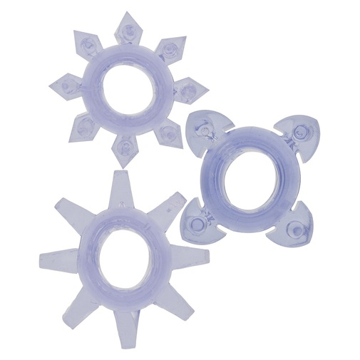 Tri fialové erekčné krúžky s rozdielnými výstupkami