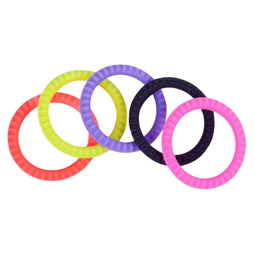 Päť farebným erekčných krúžkov s priemerom 3,2 cm.