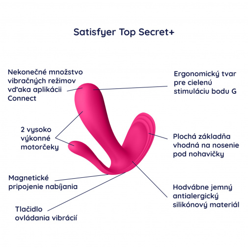 Detailný popis produktu Satisfyer Top Secret +, ktorý sa dá ovládať aj pomocou aplikácie.