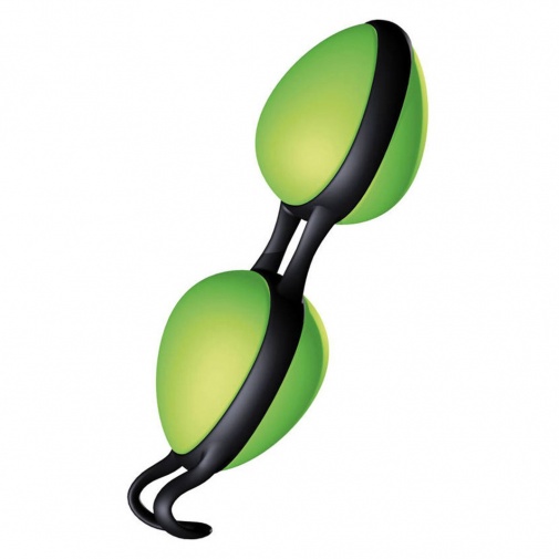 Silikónové venušine guličky na posilnenie svalov panvového dna so schovanou šnúrkou na vyberanie v zeleno čiernej farbe značky JoyDivision - Joyballs Secret.