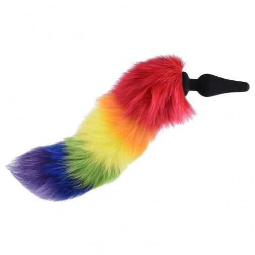 Silikónový análny kolík s hustým dúhovým chvostom - Rainbow Tail plug.
