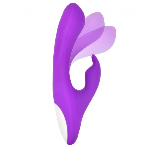 Silikónový nabíjací vibrátor Flex fialovej farby s vodotesným povrchom so stimulátorom na klitoris v tvare zajačika.