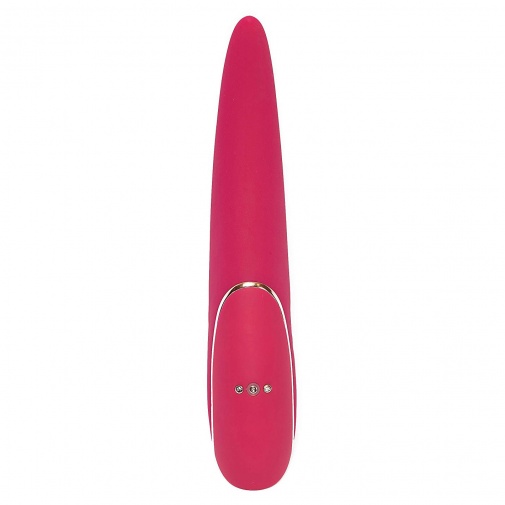 Kvalitný silikónový vibrátor v ružovom prevedení s ohnutou špičkou na priame dráždenie bodu G a prostaty.