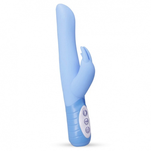 Modrý silikónovový vibrátor s dvoma samostatnými motorčekmi a stimulátorom klitorisu - Play Candi Wiggle Tri Prong.