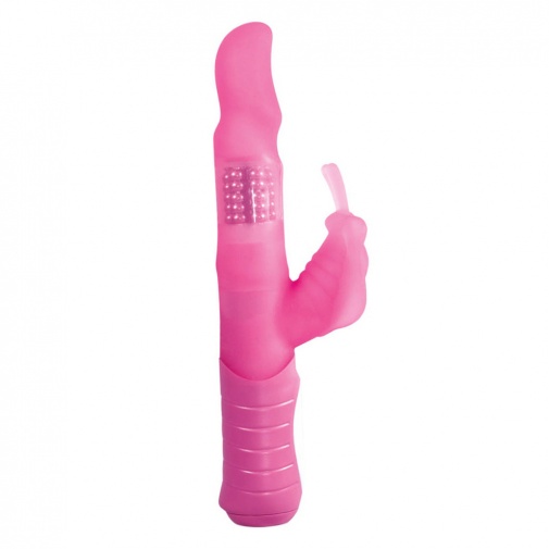 Ružový perličkový vibrátor s dvoma motorčekmi a so stimulátorom klitorisu v tvare slimáka značky Smile Fancy Pearl.