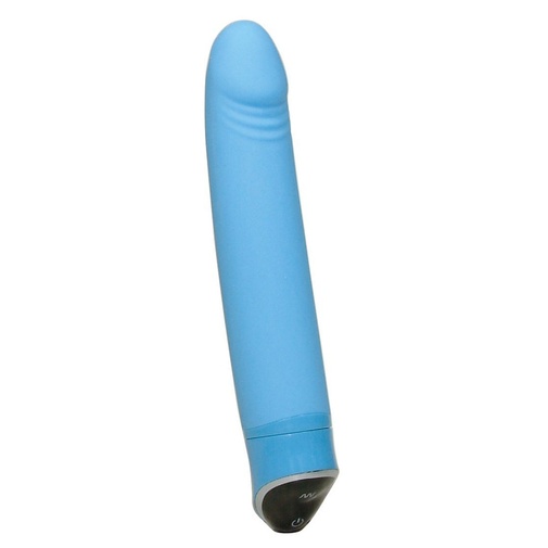 Modrý silikónový vibrátor s príjemne jemným hodvábnym povrchom.