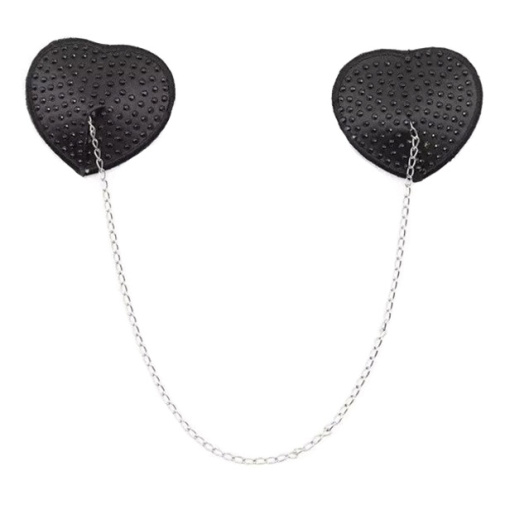 Šperky na bradavky čierne srdiečka s retiazkou