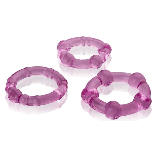 Sada troch erekčných krúžkov vo fialovej farbe na spevnenie penisu, zlepšenie erekcie a oddialenie ejakulácie