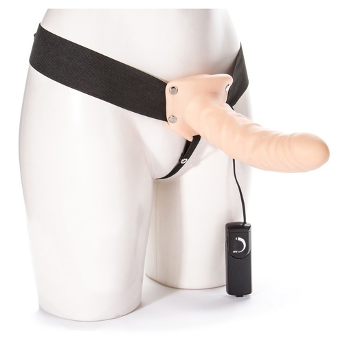 Pripínací vibračný penis s otvorom na mužský penis s multirýchlostnými vibráciami a nastaviteľným strap-on postrojom okolo tela