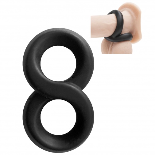 Hrubý silikónový erekčný krúžok v tvare čísla 8 na penis a semenníky - Renegade Infinity Ring.