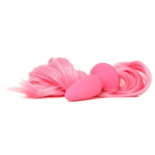 Bláznivý análny kolík v ružovej farbe s hustým chvostom jednorožca.