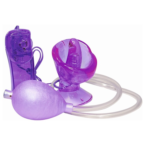Vákuová pumpa pre ženy fialovej farby s vibráciami.