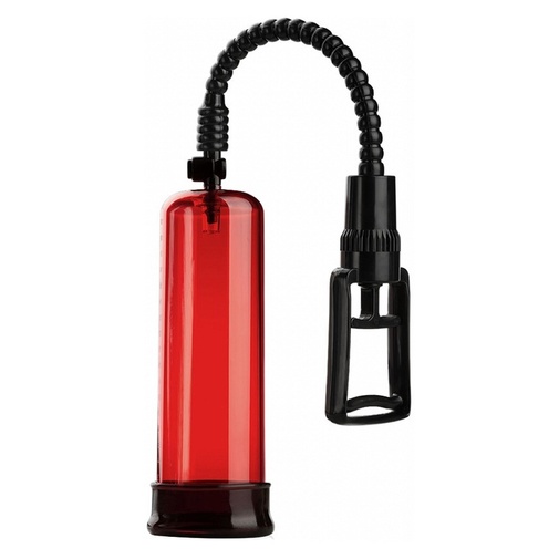 Červená vákuová pumpa na penis pre muža s pohodlnou pumpou