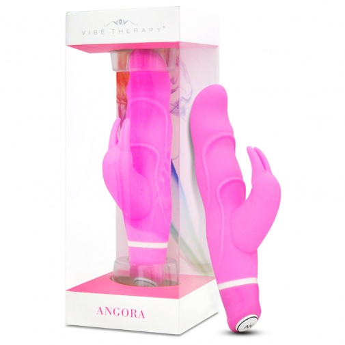 Silikónový vibrátor Angora so stimulátorom klitorisu ružovej farby.