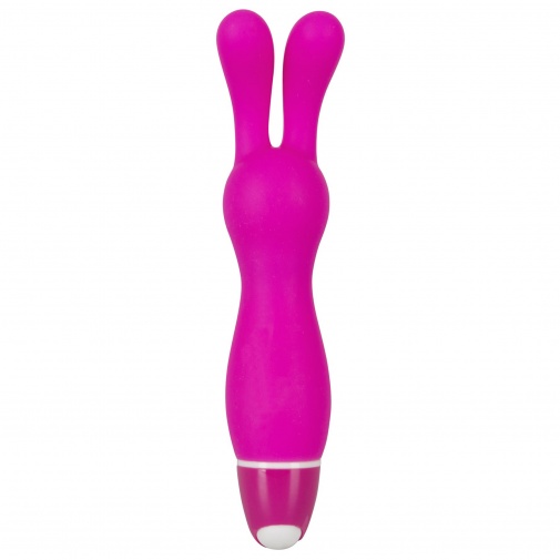 Malý silikónový vibrátor ružovej farby v tvare zajačika.