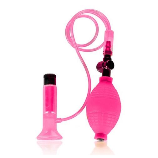 Ružová vibračná vákuová pumpička na klitoris alebo na bradavky, pre dosiahnutie zväčšenia, prekrvenia a zvýšenej citlivosti erotogénnych zón.