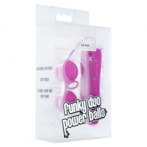 V balení dvojité vibračné guľky ružovej farby s ovládačom - Funky Duo Power Balls.
