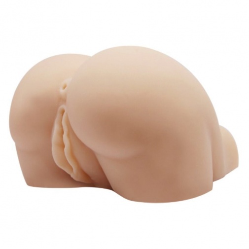Vibračný masturbátor v tvare ženského zadočku s dvoma otvormi.