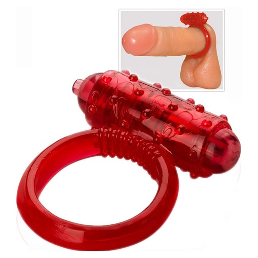 Vibračný erekčný krúžok na penis s jemnými výstupkami v červenej farbe.