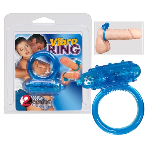 Silikónový, vibračný krúžok na penis v modrej farbe a s jemnými výstupkami na stimuláciu klitorisu.