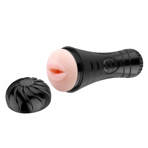 Otvorená tuba vibračného masturbátora v tvare úst.