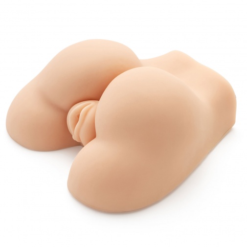Masturbátor v tvare ženského zadočku s dvoma otvormi do vagíny a análu s vibračným vajíčkom v balení.