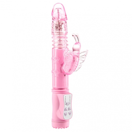 Klitorisový vibrátor s priehľadnou špičkou s funkciou prirážania - Up And Down Butterfly.