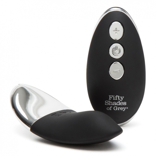 Luxusný nabíjací silikónový mini vibrátor Fifty Shades of Grey v čierno - chrómovej farbe s bezdrôtovým ovládačom