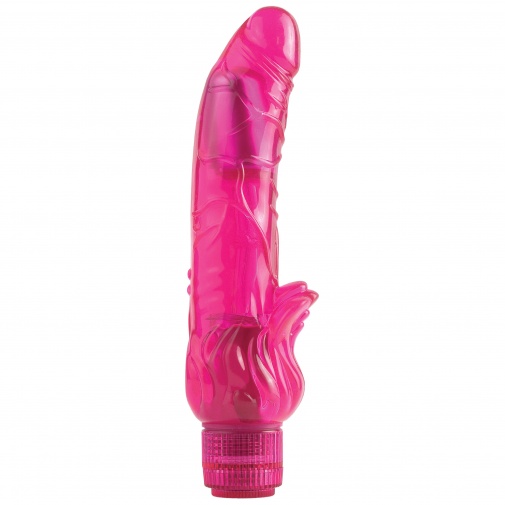 Ružový želatínový vibrátor s vystupujúcimi dráždiacimi stimulátormi na klitoris Pipedream Juicy Jewels Vivid Rose.