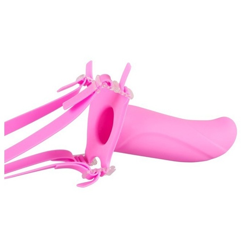 Ružové strap-on dildo s dutinou na vloženie penisu