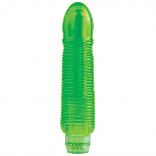 Zelený želatínový vibrátor vodotesný s multirýchlostnými vibráciami najsilnejšími v špičke, Juicy Jewels Green Garnet Pipedream.