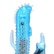 Detail z blízka na početné výstupky kvalitného vibrátora modrej farby s dvoma stimulátormi pre intenzívnejšie dráždenie análu a klitorisu.