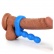 Erekčný silikónový krúžok a análny kolík modrej farby, nasadený na koreni penisu v tvare spojených troch guliek pre dokonalé dráždenie ženského análu.