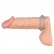 Ružový erekčný krúžok pre dlhšiu erekciu s malými výstupkami po jeho bokoch, nasadený na koreni penisu.