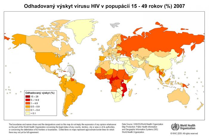Odhadovaný výskyt HIV v populácií 15 - 49 rokov